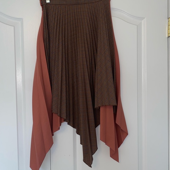Acne Studios Electric-Pleated Asymmetrical Midi Skirt In Orange Wool Blend sz 36 - Picture 4 of 10
